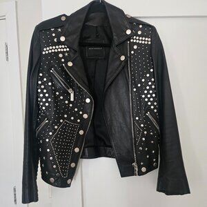 Nour Hammour Metal Studded Black Leather Motorcycle Jacket